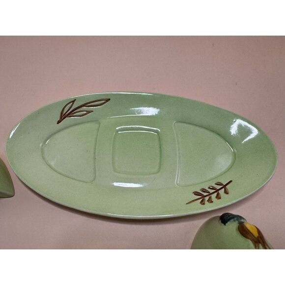 Carlton Ware Cruet Set on Tray Hazelnut 2330 Rare Green Gloss - Picture 4 of 9